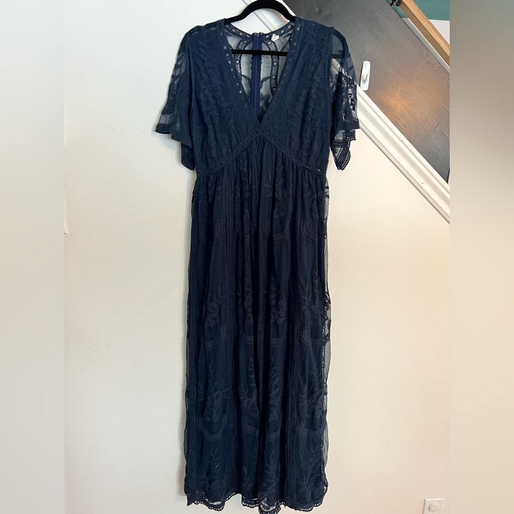 Pink Blush Navy Blue Maternity Dress